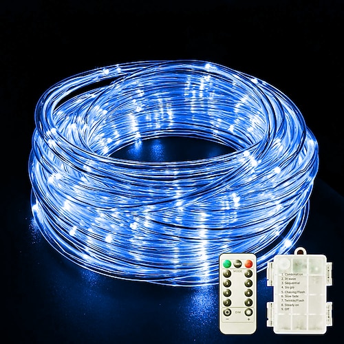 LED Seillichter LED Lichterkette Außen wasserdicht IP65 Feenlichter 30m-300Leds 22m-200Leds 12m-100Leds 7m-50Leds 8 Modi Batteriebetrieben dimmbar/Timer mit Fernbedienung für Partys Image