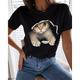 Damen T Shirt Lustiges T-Shirt Schwarz Weiß Graphic Katze Bedruckt Kurzarm Casual Täglich Basic Rundhalsausschnitt Standard 100% Baumwolle 3D Cat S