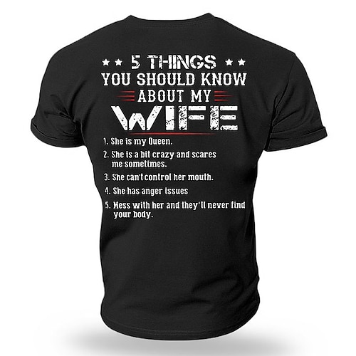 Lustiges Herren Grafik T-Shirt - 5 Dinge die du über meine Frau wissen solltest Geschenk Tee für Ehemänner Image