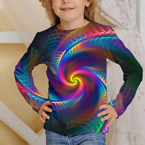 Mädchen 3D 3D-Druck T-Shirt Langarm 3D-Druck Herbst Winter Aktiv Modisch Kuschelig kinderkleidung 3-12 Jahre Outdoor Casual Täglich Regular Fit Image