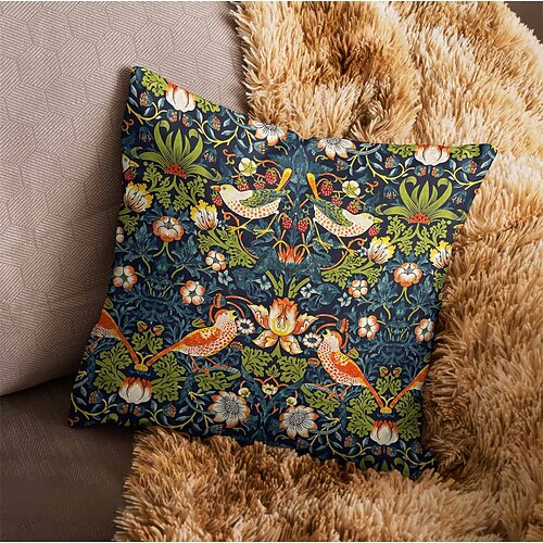 Doppelseitiger Vintage-Kissenbezug, 1 Stück, weich, inspiriert von William Morris, dekorativer quadratischer Kissenbezug für Schlafzimmer, Wohnzimmer, Sofa, Couch, Stuhl Image