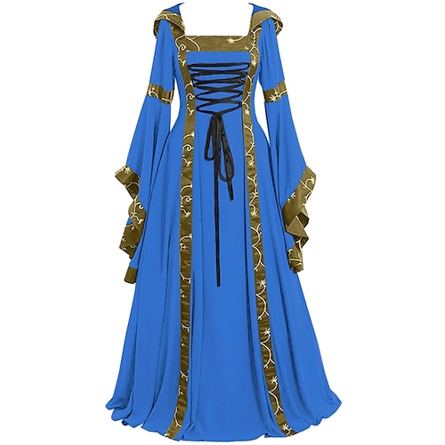 Mittelalterlich Renaissance 18. Jahrhundert Lange Länge Kleid Trompetenärmel Wikinger Outlander Übergrössen Elfen Einfarbig Quadrathals Kostüm Damen Keltisch Fantasie Maskerade Party Abend Festival Image