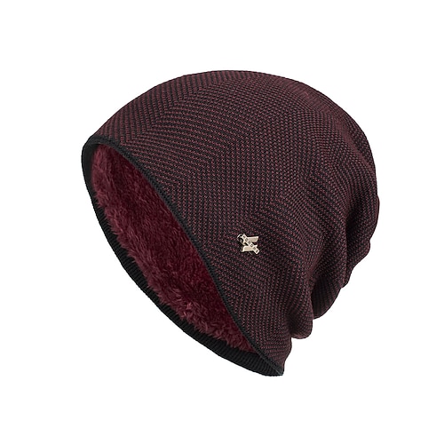Herren Beanie Mütze Weinrot Schwarz Gestrickt Strick Modisch Sport und Freizeit Brautkleider schlicht Sport Natur Täglich Festtage Buchstabe Einfarbig warm halten Image