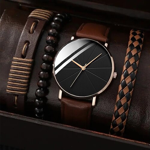 Herren 4pcs/Set Quarz Uhr Valentinstag Geschenk für Männer Analog Quarz Retro Stylische Chronograph Legierung Nylon Sportstil Uhren Image