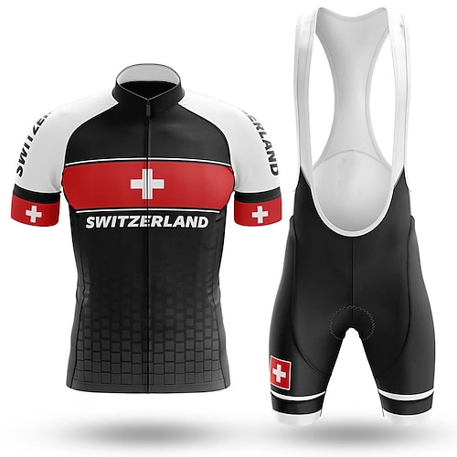 21Grams Herren Radtrikot mit Radhose kurz Trägern fahrradbekleidung set Kurzarm MTB Mountain Rennrad Dunkelmarine Schweiz Fahhrad Sportkleidung 3D-Pad Atmungsaktiv Rasche Trocknung / Elasthan / Image