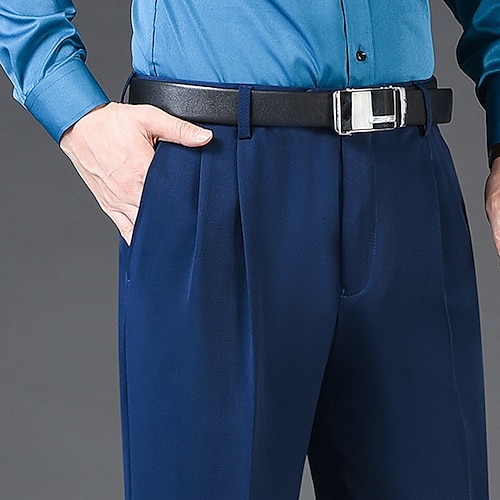 Herren Anzughosen Hose Hosen Hose Faltenhose Tasche Falten Gerade geschnitten Glatt Atmungsaktiv Weich Hochzeit B¨¹ro Geschäft Schick Modern Klassisch Azurblau SchwarzGrau Hoher Taillenbund Image
