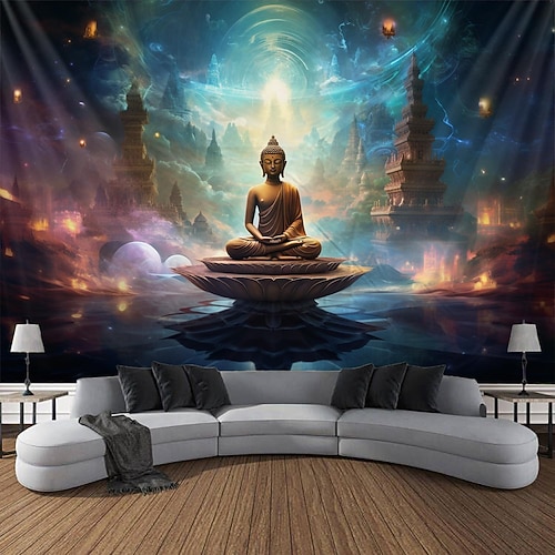 Universum Buddha hängender Wandteppich, Boho-Wandkunst, großer Wandteppich, Wanddekoration, Fotografie, Hintergrund, Decke, Vorhang, Zuhause, Schlafzimmer, Wohnzimmer, Dekoration Image