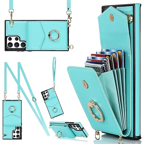 Handy Hülle Handyhüllen Für Samsung Galaxy S25 S24 S23 S22 S21 FE S21 Ultra Plus A14 A54 A73 A33 Handtasche Brieftaschenhülle Ringhalter Anti-Diebstahl Mit Abnehmbarem Schultergurt TPU PU-Leder Image