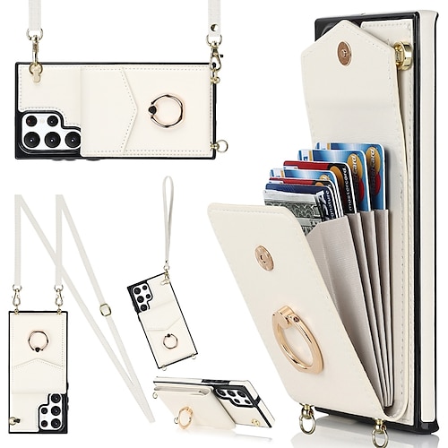 Handy Hülle Handyhüllen Für Samsung Galaxy S25 S24 S23 S22 S21 FE S21 Ultra Plus A14 A54 A73 A33 Handtasche Brieftaschenhülle Ringhalter Anti-Diebstahl Mit Abnehmbarem Schultergurt TPU PU-Leder Image