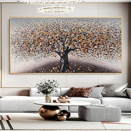 Mintura handgefertigte abstrakte Baum-Landschafts-Ölgemälde auf Leinwand, Wandkunst, Dekoration, moderne Bilder für Heimdekoration, gerolltes, rahmenloses, ungedehntes Gemälde Image