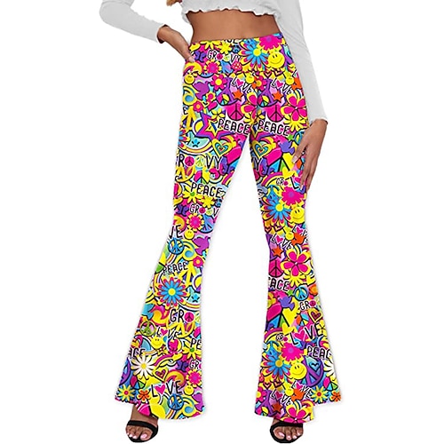 Hippie Scheibe Retro Vintage 1960er 1970er Disko Kumpel Funk Glockenhose Damen Kostüm Jahrgang Cosplay Freizeitskleidung Festival Hosen Schlager Outfit Image