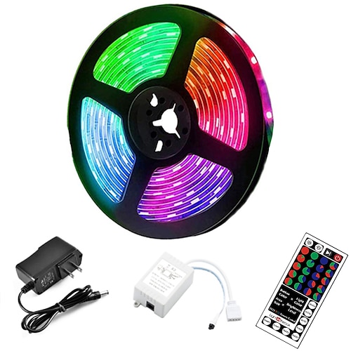 LED Lichtband 5m LED-Streifen Lichter RGB Tiktok Lichter 300 LED 2835 SMD RGB Band Lichter Lichtsets selbstklebend mehrfarbig für Raum Küche TV Festival Beleuchtung mit Fernbedienung 12V Image
