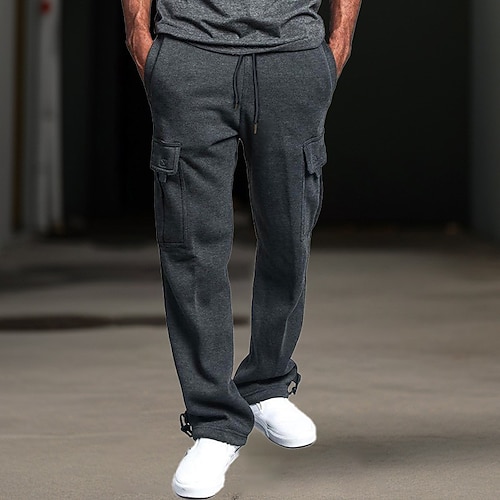 Herren Fleecehosen Jogginghose Trainingshose Jogginghose Jogger Hose Hosen Cargo-Jogginghose Kordelzug Elastische Taille Multi Pocket Glatt Komfort Atmungsaktiv Casual Täglich Festtage Sport Modisch Image