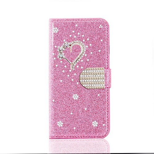 Handy Hülle Handyhüllen Für Samsung Galaxy S26 Ultra Plus S25 S24 S23 S22 S21 FE S21 Ultra Plus S20 A55 5G A35 5G Brieftaschenhülle Mit Ständer Bling Strass Herz Glitzernd Blume PU-Leder Image