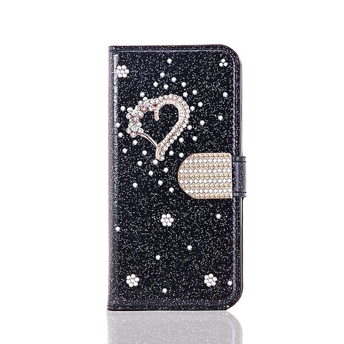 Handy Hülle Handyhüllen Für Samsung Galaxy S25 S24 S23 S22 S21 FE S21 Ultra Plus A55 5G A35 5G A25 A15 Brieftaschenhülle Mit Ständer Bling Strass Herz Glitzernd Blume PU-Leder Image