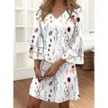 Frauen Mini Kleid Lässiges Kleid Halbformelles Kleid Petite Kleid Sommerkleid Streetwear Rüschensäume Urlaub Street Date Reguläre Passform Floral 3/4 Länge Ärmel V-Ausschnitt Pink Blau Lila Sommer