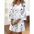 Frauen Mini Kleid Lässiges Kleid Halbformelles Kleid Petite Kleid Sommerkleid Streetwear Rüschensäume Urlaub Street Date Reguläre Passform Floral 3/4 Länge Ärmel V-Ausschnitt Pink Blau Lila Sommer