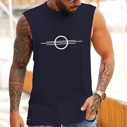 Herren Symbol Kreisförmig Tank Top Weste Unterhemd Lässiger Stil Klassicher Stil Ärmellos T-Shirt Rundhalsausschnitt Hemd Sport Leicht Große Größen Urlaub Lässig Täglich Schwarz Weiß Marineblau Sommer Image