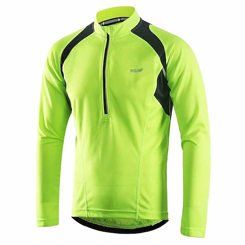 Arsuxeo Herren Langarm Fahrradtrikot Downhill Jersey Sommer Polyester Grün Weiß Dunkelgrau Volltonfarbe Fahhrad Trikot / Radtrikot Bergradfahren Straßenradfahren Atmungsaktiv Rasche Trocknung Image