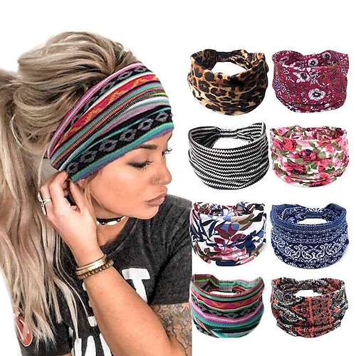 1 Stück Bohème-Boho-Stirnband, breit, Yoga, dehnbar, Bandeau, großes Kopftuch, sportlich, sportlich, Strand-Haar-Accessoires für Frauen und Mädchen Image