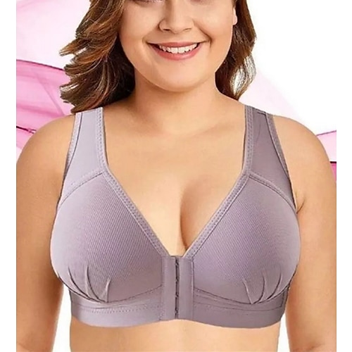 Push-Up-BHs für Damen, vollständige Abdeckung, Spitze, reine Farbe, Frontverschluss, Nylon, sexy, 1 Stück, schwarz, rosa, Heim-Outfits Image