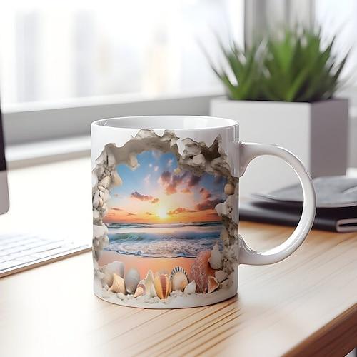 Strand-Ozean-Tasse 11oz, 3D-Tasse, Strand-Kaffeetassen, Strand-Themen-Kaffeetassen, Strandtassen, nautische Kaffeetassen, Ozean-Kaffeebecher, Strandgeschenke für Frauen, Weihnachtsgeschenk