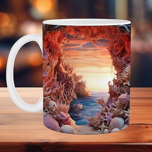 Strand-Ozean-Tasse 11oz, 3D-Tasse, Strand-Kaffeetassen, Strand-Themen-Kaffeetassen, Strandtassen, nautische Kaffeetassen, Ozean-Kaffeebecher, Strandgeschenke für Frauen, Weihnachtsgeschenk