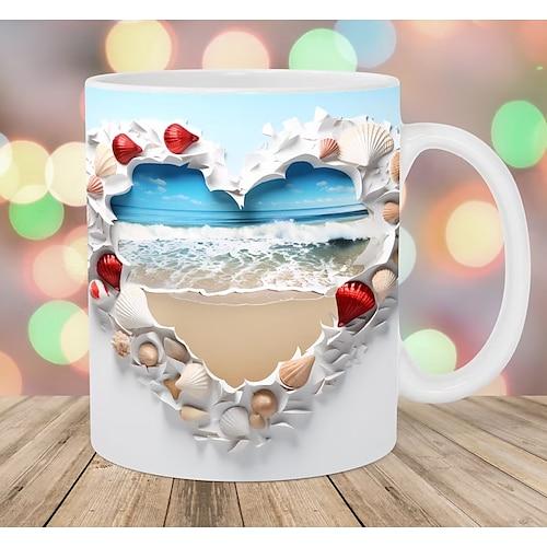 Strand-Ozean-Tasse 11oz, 3D-Tasse, Strand-Kaffeetassen, Strand-Themen-Kaffeetassen, Strandtassen, nautische Kaffeetassen, Ozean-Kaffeebecher, Strandgeschenke für Frauen, Weihnachtsgeschenk