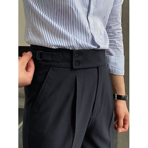 Herren Anzughosen Hose Hosen Hose Anzughose Gurkha-Hose Höhenanstieg Glatt Komfort Atmungsaktiv Hochzeit Outdoor Täglich Elegant Vintage Schwarz Weiß Image