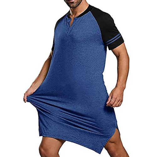 Herren Schlafanzug Hausanzug Morgenmantel Nachtwäsche Glatt Stilvoll Casual Komfort Heim Täglich Polyester Komfort Elastische Taille Sommer Blau Grau