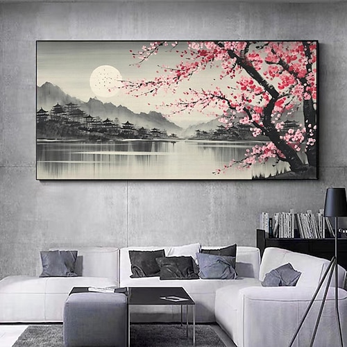 Handgemaltes großes abstraktes Blumenölgemälde auf Leinwand, Original-Kirschblütengemälde, Heimdekoration, Wohnzimmer-Wanddekoration, moderne Wandkunst, gerollte Leinwand, ohne Rahmen Image