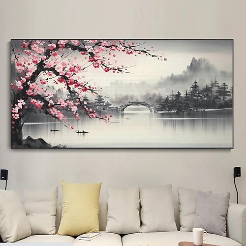 Handgemaltes großes abstraktes Blumenölgemälde auf Leinwand, Original-Kirschblütengemälde, Heimdekoration, Wohnzimmer-Wanddekoration, moderne Wandkunst, gerollte Leinwand, ohne Rahmen Image