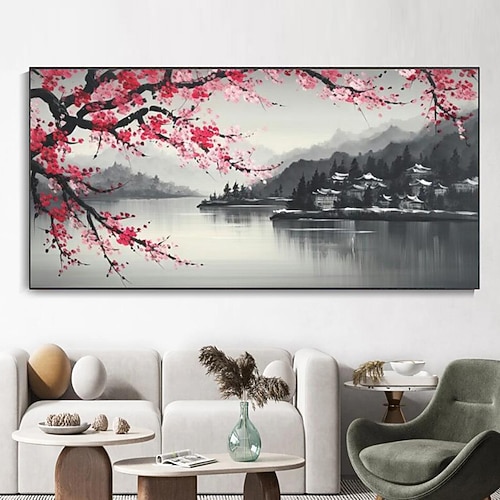 Handgemaltes großes abstraktes Blumenölgemälde auf Leinwand, Original-Kirschblütengemälde, Heimdekoration, Wohnzimmer-Wanddekoration, moderne Wandkunst, gerollte Leinwand, ohne Rahmen Image