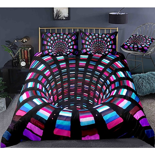 3-teiliges 3D-Vortex-Bettbezug-Set, Hotelbettwäsche-Sets, Bettdeckenbezug mit weicher, leichter Mikrofaser, 1 Bettbezug, 2 Kissenbezüge für Doppel-/Queen-/King-Size-Betten (1 Kissenbezug für Twin/Einzelbett). Image