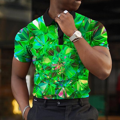 Herren Grafik Poloshirts Golfshirt Kurzarm Polo-Shirts Hemden mit Kragen Lässig Urlaubskleidung Rave-Kleidung Party-Outfits Knöpfe 3D-Druck Gelb Rote Blau Image