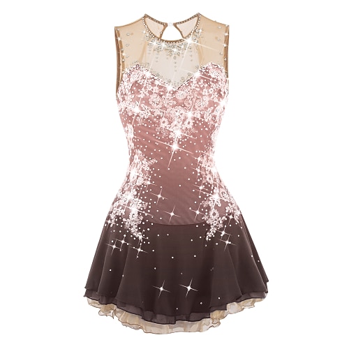 Eiskunstlaufkleid Damen Mädchen Eislaufen Kleider Dunkelrot Weiß Rosa Blume Rückenfrei Gitter Spandex Praxis Wettbewerb Eiskunstlaufkleidung Mit Steinen verziert Strass Ärmellos Eislaufen Image