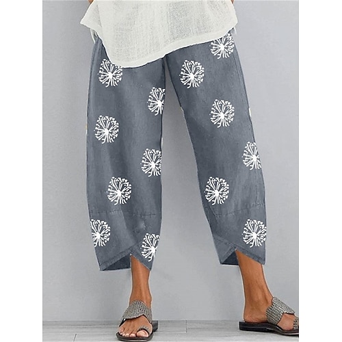 Damen Kunstbaumwollleinen Weites Bein Hosen Hose Mode Komfort Knöchellang Hohe Taille Löwenzahn Tasche Elastischer Bund Druck Komfort Atmungsaktivität Weich Mikroelastisch Lässig Alltagskleidung Image