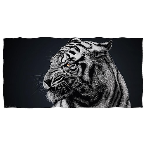 1 Stück große, dicke Bade- und Duschtücher, 3D-weißes Tiger-Design, Baumwoll-Strandtuch für Damen und Herren, Reisen, Schwimmen, Yoga, Decke Image