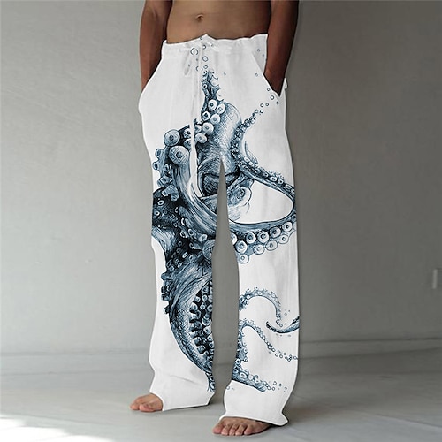 Herren Hose Hosen Sommerhosen Strandhose Kordelzug Elastische Taille Gerade geschnitten Tier Grafik-Drucke Komfort Casual Täglich Festtage Strassenmode Designer Blau Grau Image