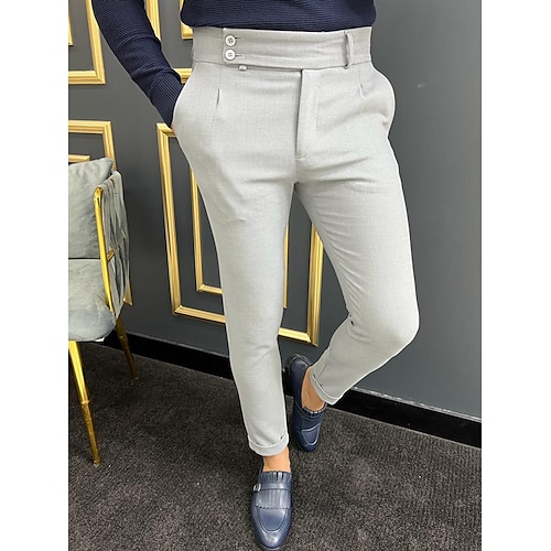 Herren Hose Chinos Chinohose Gurkha-Hose Tasche Hohe Taille Einfach Komfort Weich Täglich Outdoor Ausgehen Mode Lässig Khaki Hellgrau Image