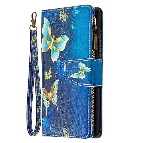 Handy Hülle Handyhüllen Für Samsung Galaxy S24 S23 S22 S21 FE S21 Ultra Plus A54 A73 A53 S20 A32 Brieftaschenhülle Flip Mit Handgelenkschlaufe Ständer Baum Schmetterling Blume / Blumenmuster PU-Leder Image