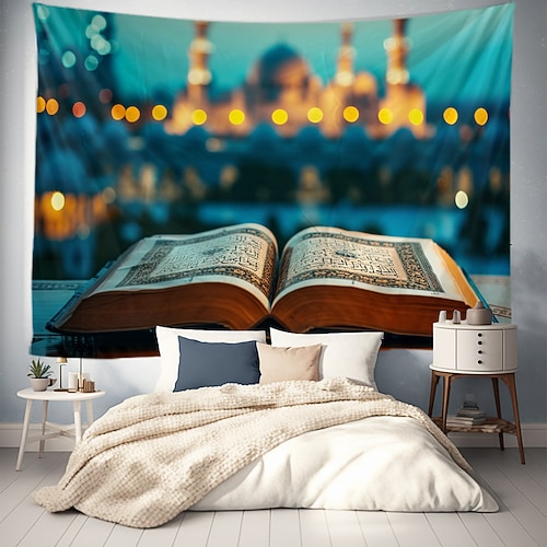 Koran, Eid, Mubarak, Ramadan, hängender Wandteppich, Moschee, Wandkunst, großer Wandteppich, Wanddekoration, Fotografie, Hintergrund, Decke, Vorhang, Zuhause, Schlafzimmer, Wohnzimmer, Dekoration Image