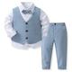 Jungen Anzüge 4-teilig Kinder Jungen Hemd Hose Kleidungsset Outfit einfarbig Langarm-Set formell modisch Sommer Frühling 7-13 Jahre königsblau himmelblau grau