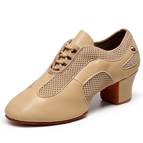 Schwarze Latein-Tanzschuhe aus Lackleder für Damen – atmungsaktive Ballsaal-Performance-Schnürschuhe aus Mesh mit Wildledersohle für Salsa und Tango Image