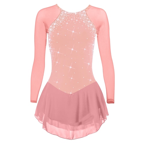 Eiskunstlaufkleid Damen Mädchen Eislaufen Kleider Violett Schwarz Weiß Rückenfrei Gitter Spandex Hochelastisch Ausbildung Wettbewerb Eiskunstlaufkleidung Klassisch Kristalle Langarm Eislaufen Image