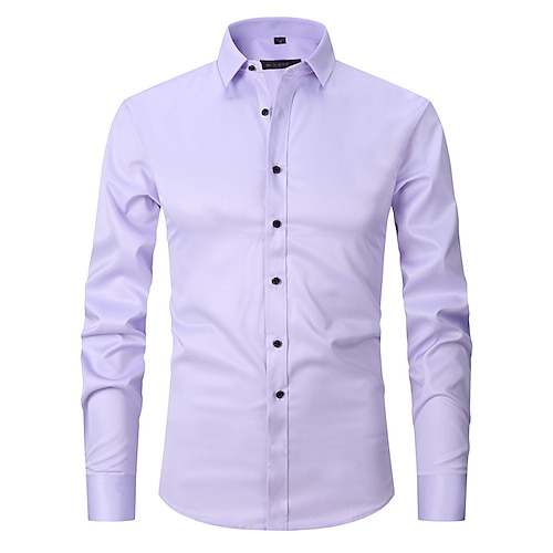 Herren Oberhemd Bügelfreies Hemd Kragenhemd Knopfhemd Glatt Hochzeit Outdoor Weiß Rosa Rote Blau Langarm Umlegekragen Frühling Herbst Bekleidung Button-Down Image