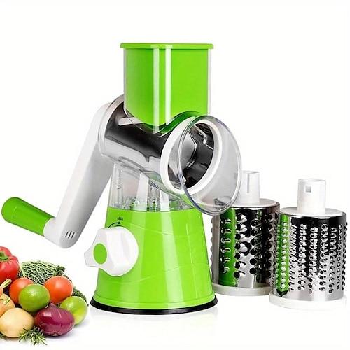 Käsereibe, Küchenmandolinen-Gemüsehobel mit 3 austauschbaren Klingen, leicht zu reinigende Rotationsreibe für Obst, Mühle für Kartoffeln, Karotten, Nüsse