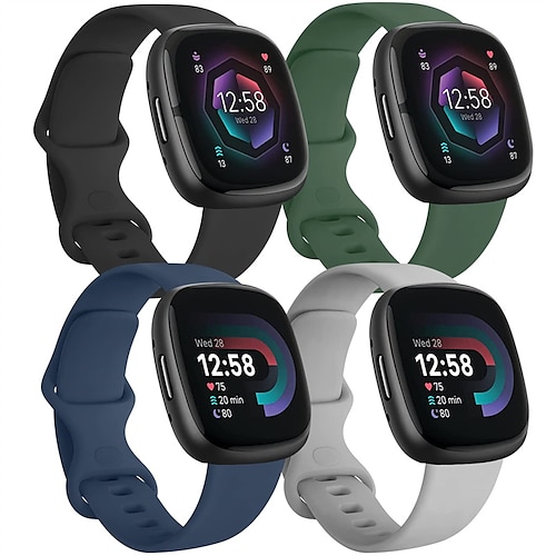 4 Packung 3 Pack Smartwatch-Band Kompatibel mit Fitbit Versa 4 Sense 2 Versa 3 Sense Weiches Silikon Smartwatch Gurt Verstellbar Frauen Männer Sportarmband Ersatz Armband Image
