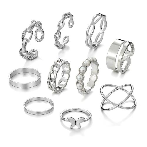 Damen Ring Hochzeit Geometrisch Silber Chrom Mini Punk Personalisiert Stilvoll 10 Stück