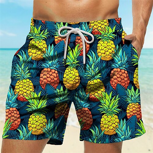 Herren Ananas Badehosen Badeshorts Boardshorts Mittlere Taille Urlaub Hawaiianisch Resort-Stil Urlaub Ferien Strand Kordelzug mit Mesh-Futter Elastischer Bund Designer Bekleidung Image